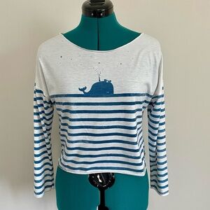 3/$20 Blue and White Striped Whale Long Sleeve Crop Top